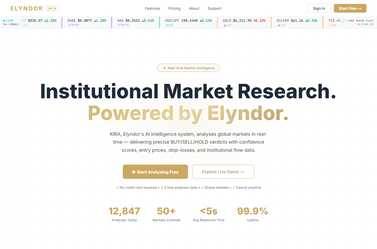 Live Elyndor AI market research platform website