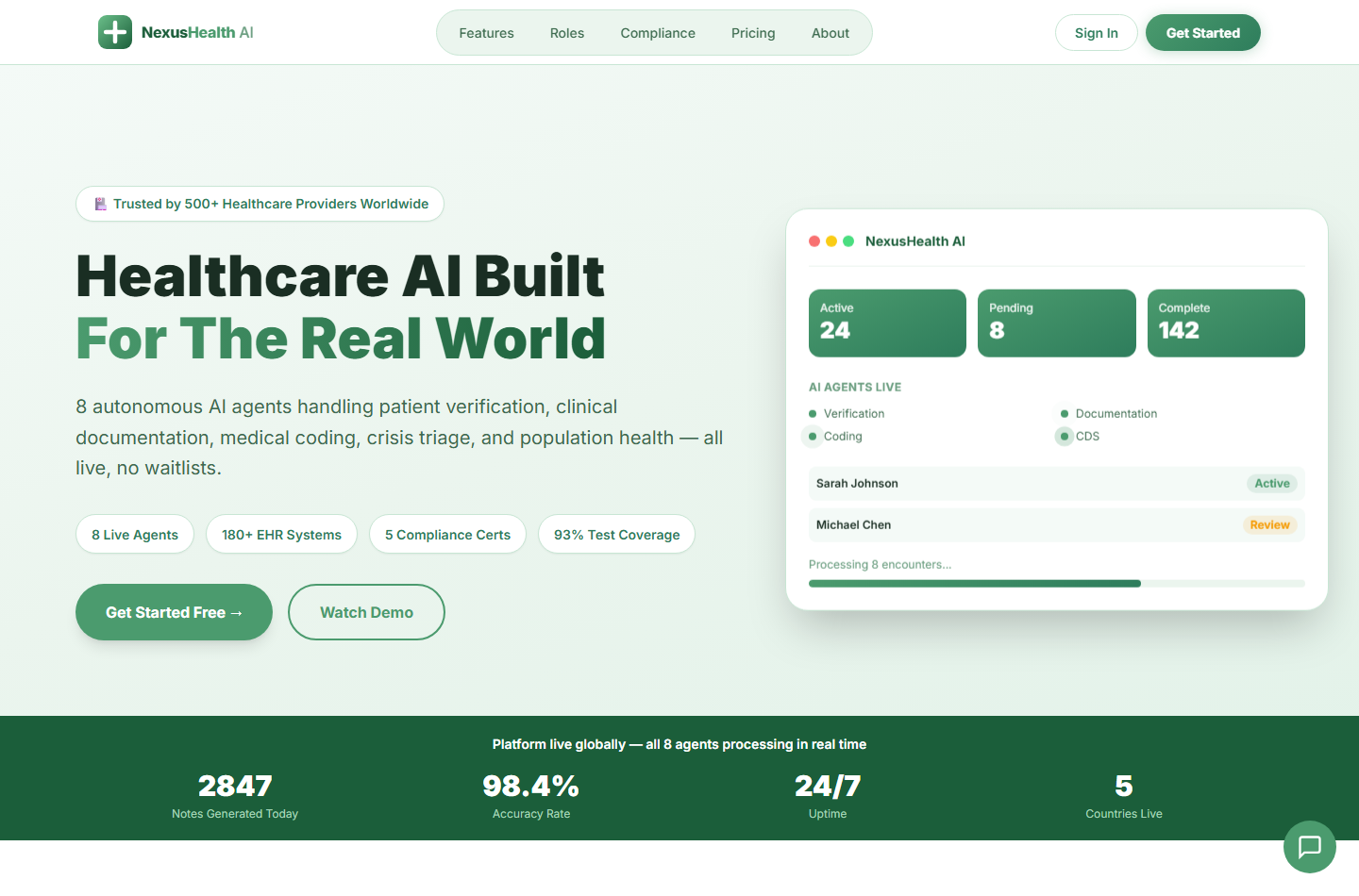 Live Health Nexus AI healthcare platform website