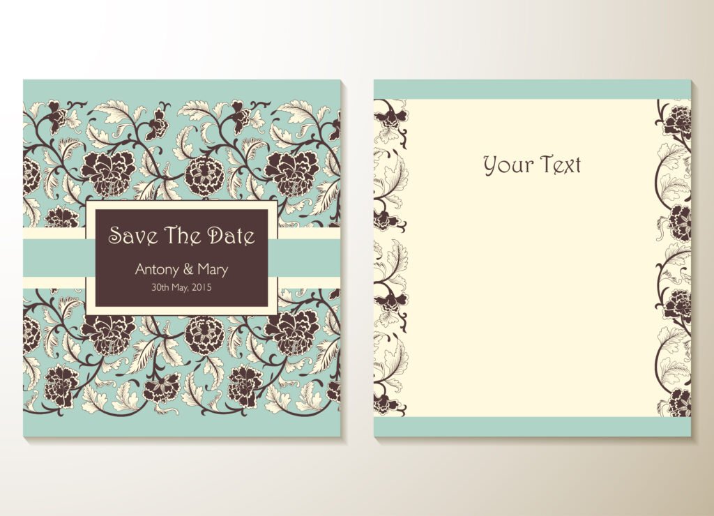 Wedding invitation cards with floral elements